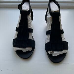 Clarks Collection Suede Fringe Wedges Abigail Sun Black 6M